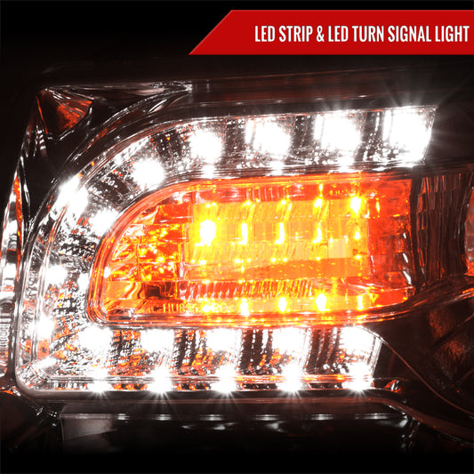 2005-2010 Chrysler 300 Base/LX/Touring Projector Headlights w/ LED Light Strip & LED Turn Signal Lights (Chrome Housing/Clear Lens)