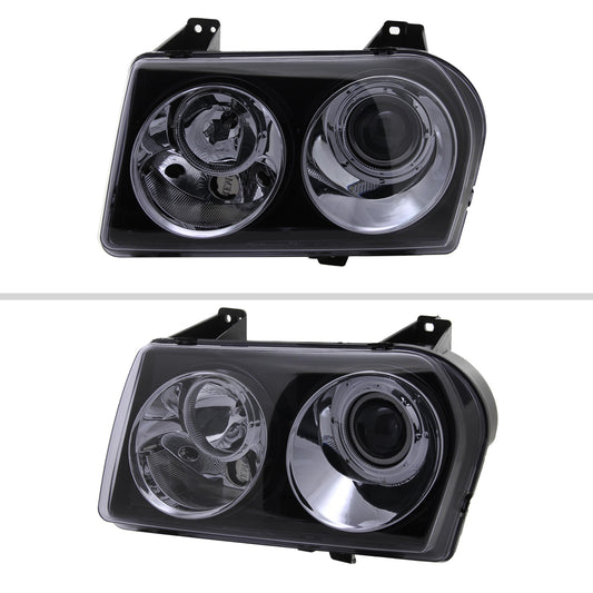 2005-2010 Chrysler 300 Base/LX/Touring Projector Headlights (Glossy Black Housing/Smoked Lens)