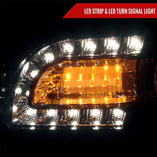 2005-2010 Chrysler 300 Base/LX/Touring Projector Headlights w/ LED Light Strip & LED Turn Signal Lights (Glossy Black Housing/Smoked Lens)