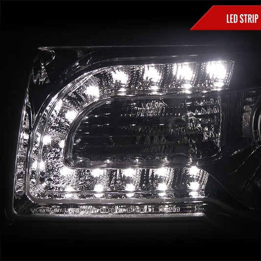 2005-2010 Chrysler 300 Projector Headlights w/ LED Light Strip (Chrome Housing/Clear Lens)