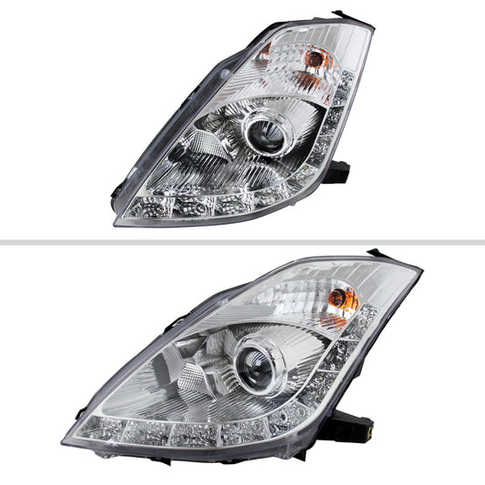 2006-2009 Nissan 350Z SMD LED Light Strip Projector Headlights (Chrome Housing/Clear Lens)