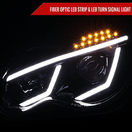 2001-2007 Mercedes Benz W203 C Class Sedan LED Bar Projector Headlights w/ LED Turn Signal Lights (Jet Black Housing/Clear Lens)