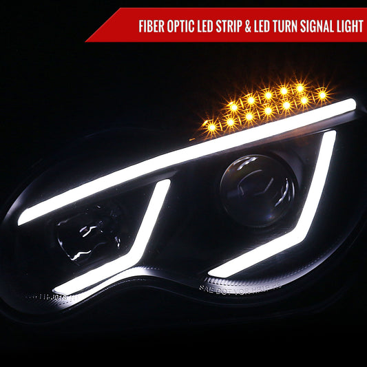2001-2007 Mercedes Benz W203 C Class Sedan Projector Headlights w/ LED Light Bar & LED Turn Signal Lights (Matte Black Housing/Clear Lens)
