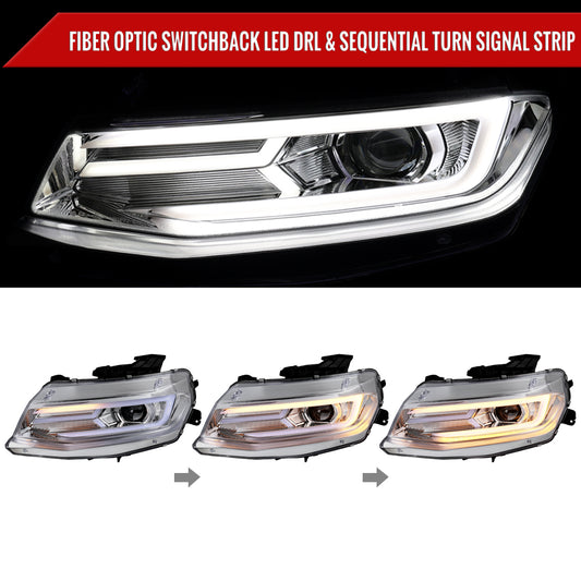 2016-2018 Chevrolet Camaro LED Strip Projector Headlights w/ Sequential Turn Signal Lights (Chrome Housing/Clear Lens)