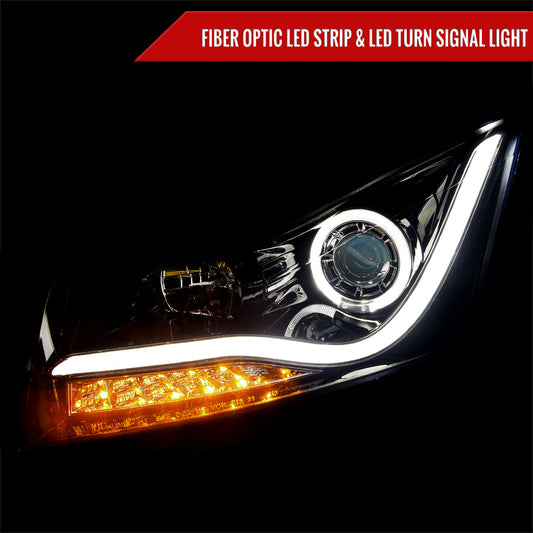 2011-2015 Chevrolet Cruze / 2016 Cruze Limited LED Bar Halo Projector Headlights w/ LED Turn Signal Lights (Glossy Black Housing/Smoked Lens)
