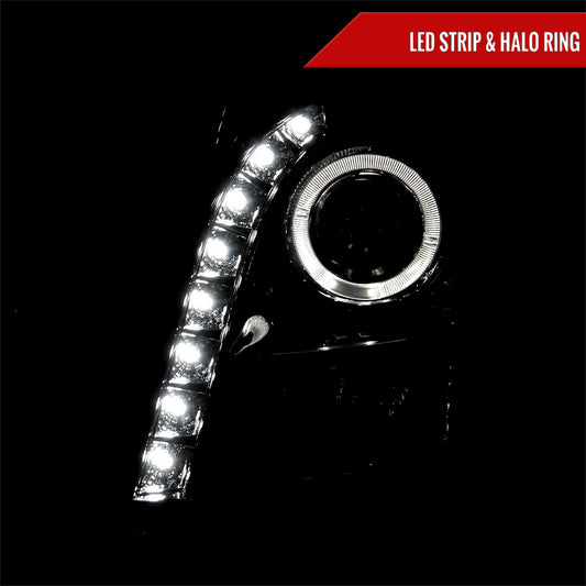 2003-2007 Cadillac CTS Halo Projector Headlights w/ SMD LED Light Strip (Chrome Housing/Clear Lens)
