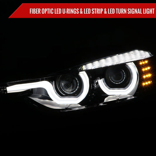 2012-2015 BMW F30 3 Series Sedan Dual LED U-Bar Projector HID-Compatible Headlights w/ LED Turn Signal Lights (Glossy Black Housing/Smoked Lens)