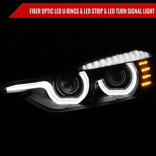2012-2015 BMW F30 3 Series Sedan Dual LED U-Bar Projector HID-Compatible Headlights w/ LED Turn Signal Lights (Matte Black Housing/Clear Lens)