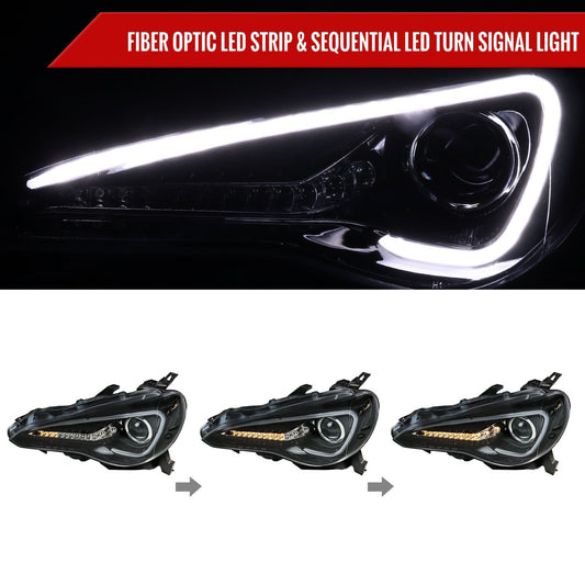2012-2017 Scion FRS/ Toyota 86 LED Bar Projector Headlights w/ Sequential Turn Signal Lights (Jet Black Housing/Clear Lens)