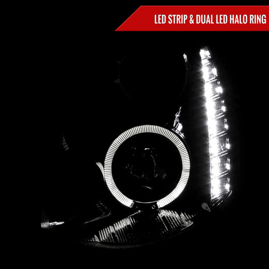 2005-2006 Infiniti G35 Sedan Halo Projector Headlights w/ SMD LED Light Strip (Glossy Black Housing/Smoked Lens)