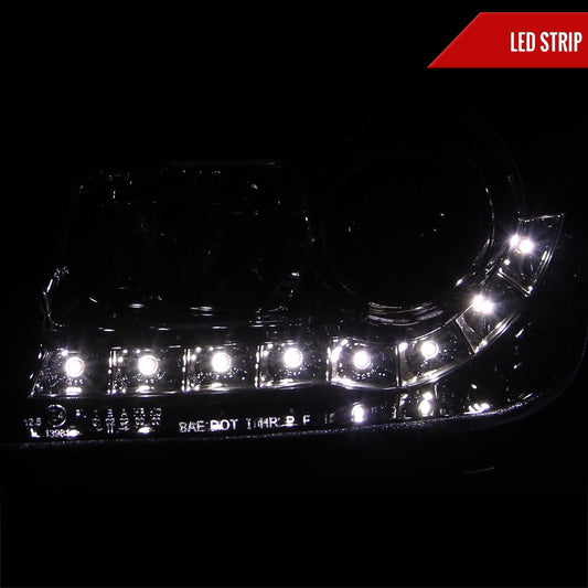 1999-2004 Volkswagen Jetta/Bora Projector Headlights w/ R8 Style LED Light Strip (Glossy Black Housing/Smoked Lens)
