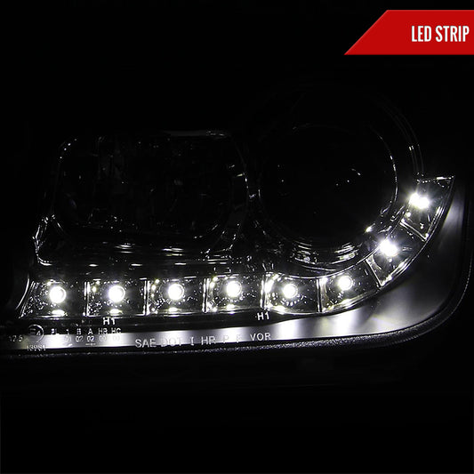 1999-2004 Volkswagen Jetta/Bora Projector Headlights w/ R8 Style LED Light Strip (Matte Black Housing/Clear Lens)