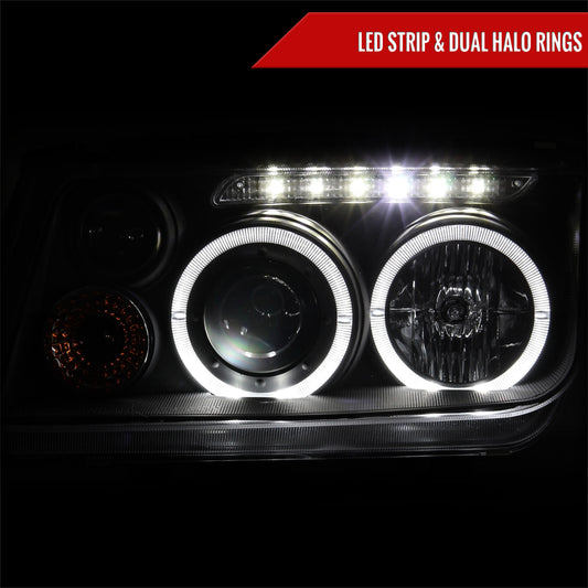 1999-2005 Volkswagen Jetta/Bora Mk4 Dual Halo Projector Headlights w/ LED Light Strip (Matte Black Housing/Clear Lens)