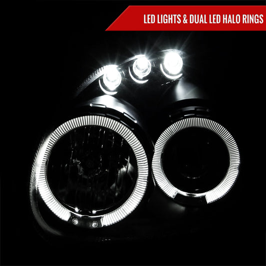 2000-2002 Dodge Plymouth Neon Dual Halo Projector Headlights (Matte Black Housing/Clear Lens)