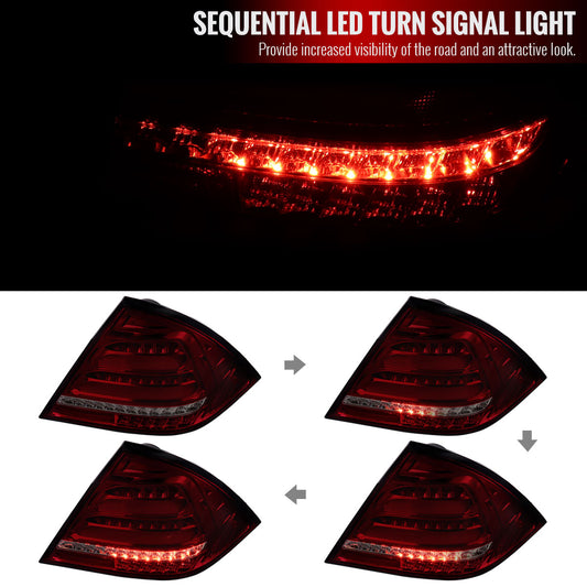 2001-2004 Mercedes Benz W203 C-Class Sequential Turn Signal LED Tail Lights (Chrome Housing/Red Smoked Lens)