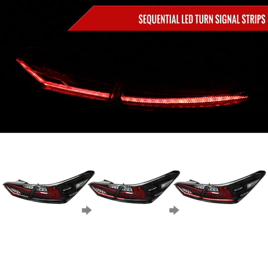 2018-2022 Toyota Camry LED Tail Lights w/ Sequential Signal Lamps (Jet Black Housing/Clear Lens)