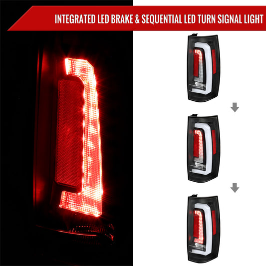 2007-2014 Chevrolet Tahoe/Suburban / 2007-2014 GMC Yukon/Yukon Denali LED Sequential Turn Signal Tail Lights (Matte Black Housing/Clear Lens)