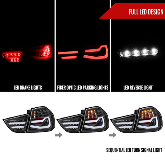 2009-2011 BMW E90 3-Series 4Dr Sedan Red LED Tail Light (Matte Black Housing/Clear Lens)