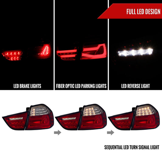 2009-2011 BMW E90 3-Series 4Dr Sedan Red LED Tail Light (Chrome Housing/Red Smoked Lens)