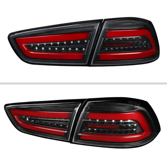 2008-2017 Mitsubishi Lancer / 2008-2015 Lancer EVO X Sedan Red Bar LED Tail Lights (Black Housing/Clear Lens)