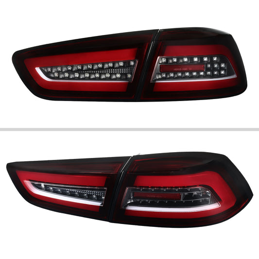2008-2017 Mitsubishi Lancer / 2008-2015 Lancer EVO X Sedan Red Bar LED Tail Lights (Black Housing/Red Lens)