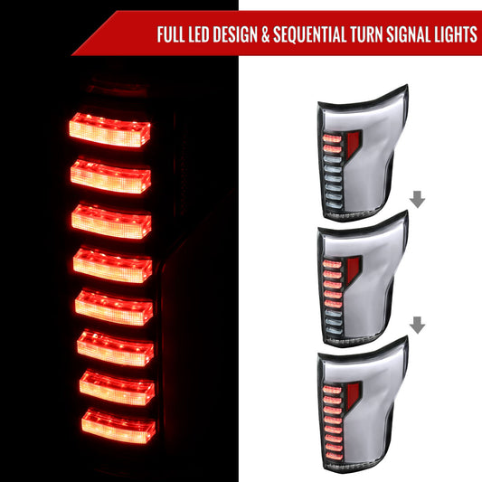 2018-2020 Ford F-150 Sequential Turn Signal Animated White LED Bar Tail Lights (Matte Black Housing/Clear Lens)