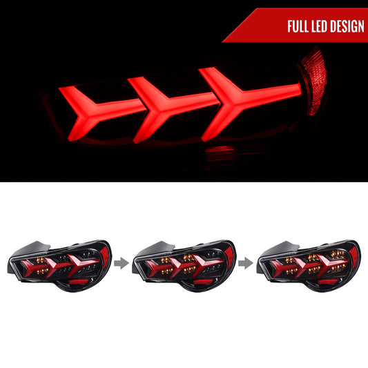 2013-2016 Scion FRS/ Subaru BRZ Lambo Style Sequential LED Tail Lights (Jet Black Housing/Clear Lens)