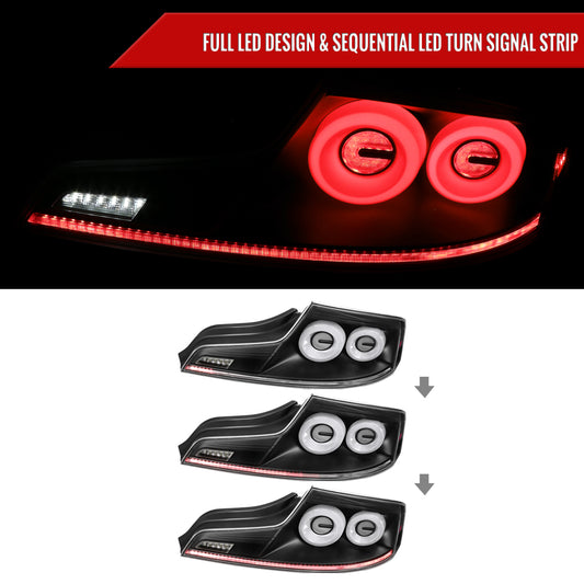 2003-2007 Infiniti G35 Coupe White LED Halo Sequential Signal Tail Lights (Matte Black Housing/Clear Lens)