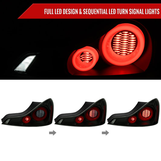 2008-2013 Infiniti G37/2014-2015 Q60 Coupe/Convertible Red LED Tail Lights w/ Switchback Sequential Turn Signals (Black Housing / Smoked Lens)