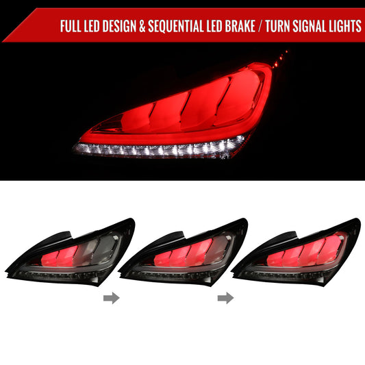 2010-2016 Hyundai Genesis Coupe White Bar Sequential LED Tail Lights (Chrome Housing/Smoked Lens)
