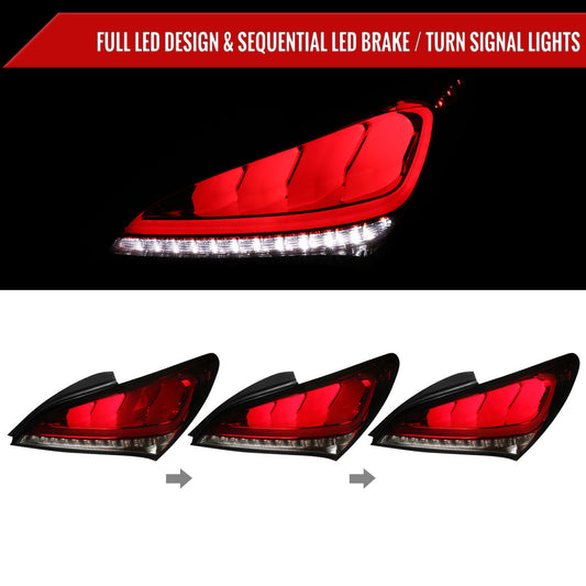 2010-2016 Hyundai Genesis Coupe White Bar Sequential LED Tail Lights (Chrome Housing/Red Smoked Lens)