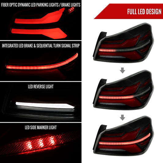 2015-2021 Subaru WRS STi Tail Light w/ Sequential Turn Signal LED Strip and LED Side Marker Brake Reverse (Matte Black Housing / Smoked Lens)