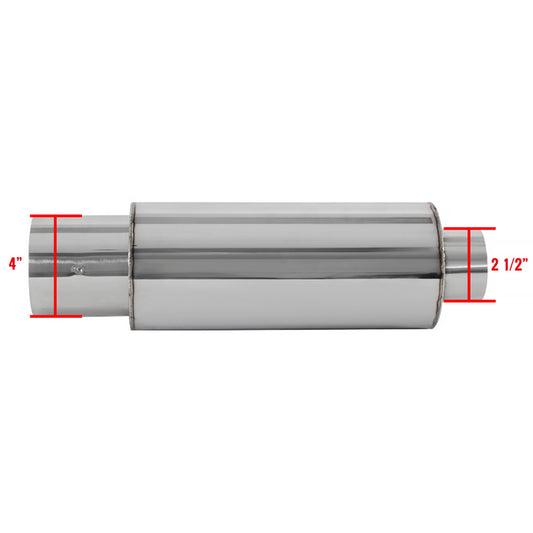 Universal 2.5" Inlet/4" Outlet Stainless Steel Spiral Flow Exhaust Muffler w/ Silencer