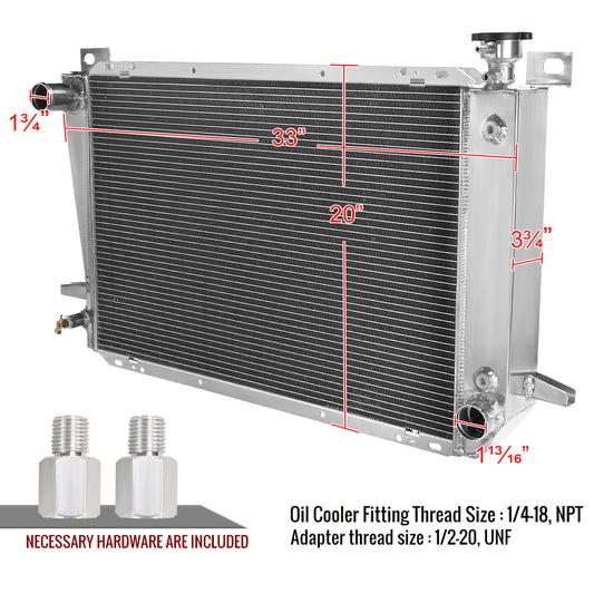 1985-1996 Ford F-150/ F-250/ F-350/ Bronco 4.9L L6 3-Row Aluminum Performance Radiator