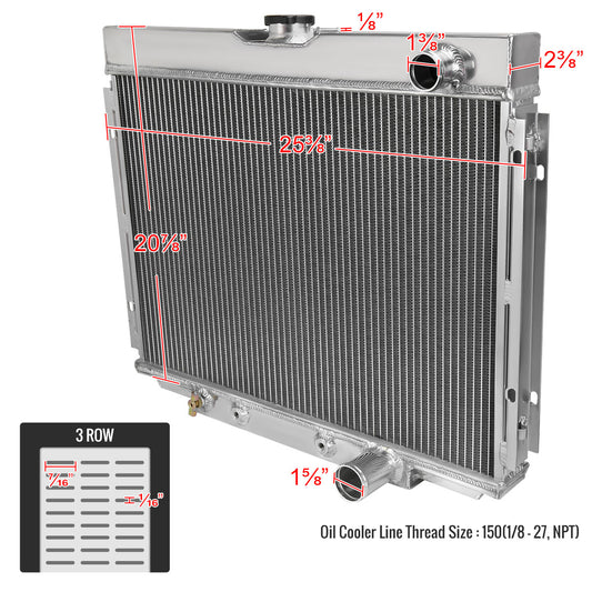1967-1970 Ford Mustang/Fairlane/Ranchero Mercury Cougar Aluminum 3-Row Performance Radiator
