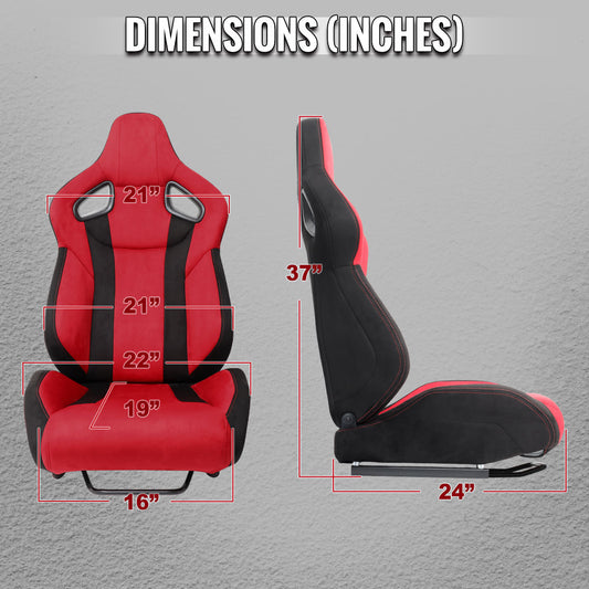 RACING SEAT - BRIGHT RED SUEDE BLACK SUEDE WITH DOUBLE RED STITCH-LEFT