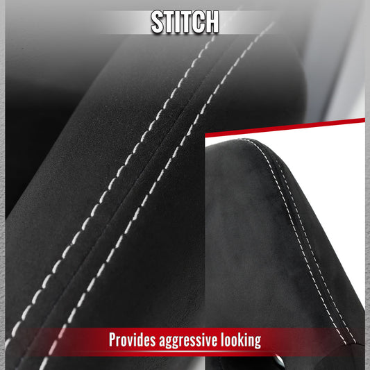RACING SEAT - BLACK SUEDE W DOUBLE SILVER STITCH