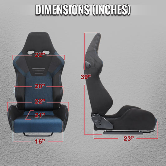 RACING SEAT - BLACK SUEDE AND BLUE BIRD-EYE/CLOTH WITH DOUBLE BLUE STICH