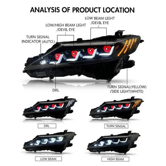 NTXGlow Red Demon Eye Headlights (2018-2024 Toyota Camry LE, SE, XLE, XSE, TRD)