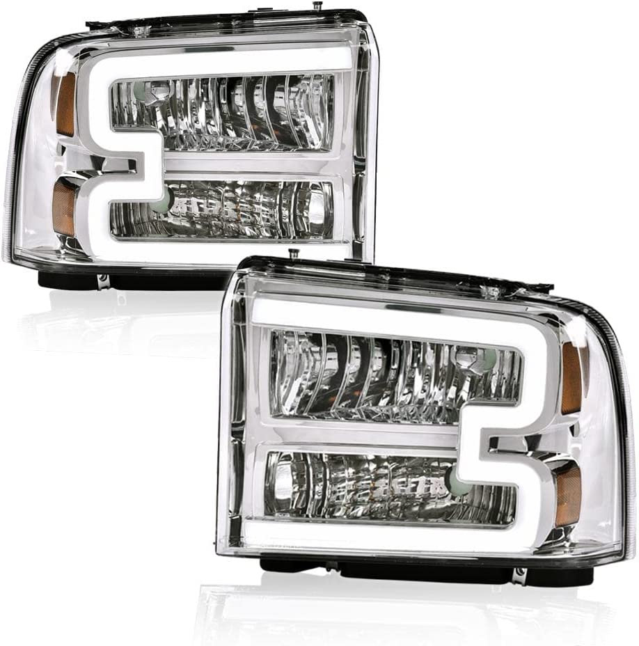 PIT66 LED Headlights, Compatible with 2005 Ford F250 F350 F450 F550 Super Duty/Ford Excursion, (Not Fit Sealed Headlight Model), Clear Lens, Black Housing, Amber Reflector