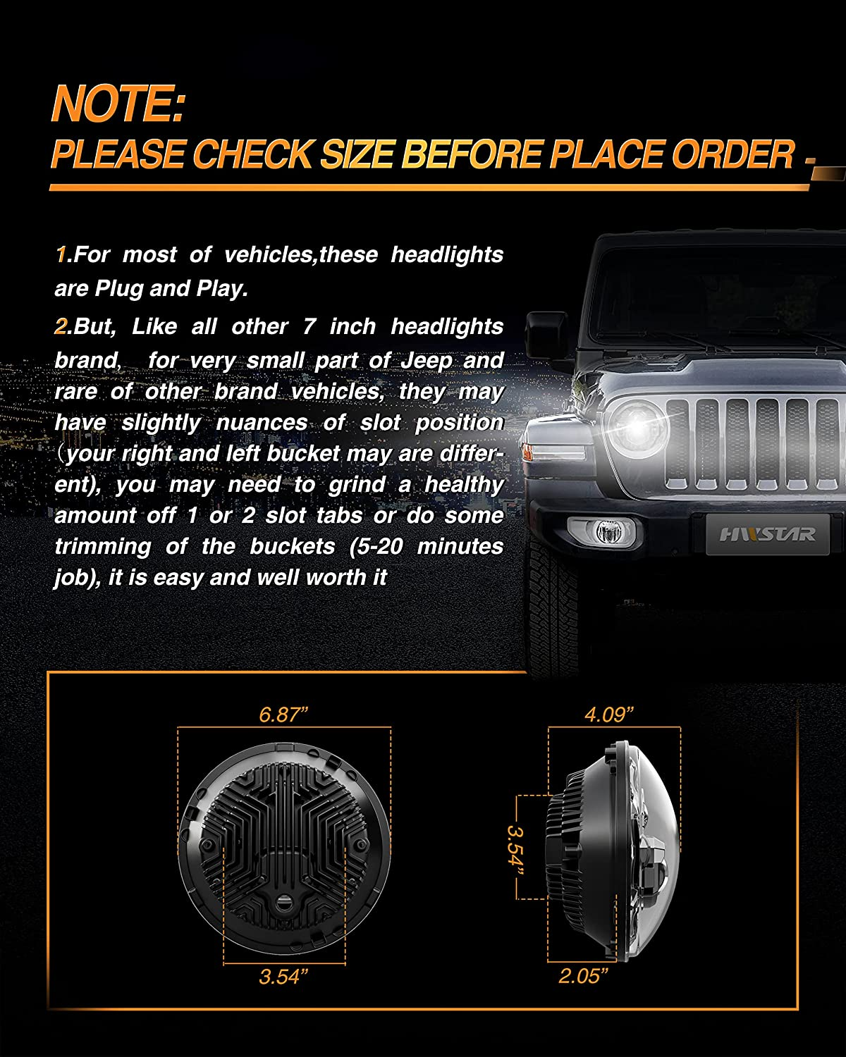 HWSTAR 7 Inch Round LED Headlights 600% Brighter Anti Glare Headlights Compatible with Jeep Wrangler JK JKU TJ LJ Chevy Ford GMC Dodge Mazda Nissan Mack VW etc. DOT Approved H6024 Hi/Low Sealed Beam