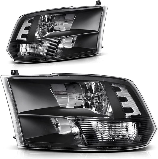 AUTOSAVER88: Montaje de faros delanteros compatible con Dodge Ram 4 puertas 1500 2500 3500, modelo 2009 a 2018. Faro de repuesto para Pickup. Color Negro. Lentes con carcasa transparente.