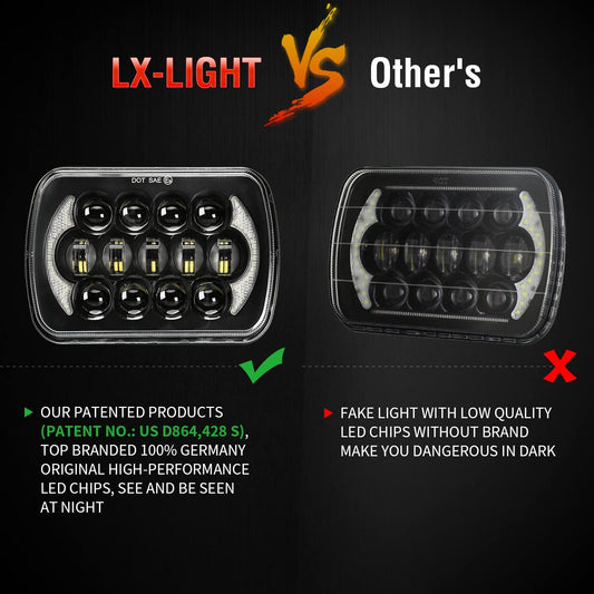 Lxlight Pair 5x7 6x7 High Low Beam LED Headlights Compatible With Jeep Wrangler Yj Cherokee Xj H6054 H6054ll 69822 6052 6053 Angel Eyes Drl Black 105w