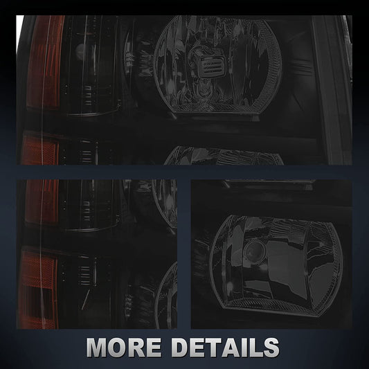 Mostplus Headlight Assembly Compatible With Chevy Chevrolet Silverado 1500 2500 3500 Black Housing Clear Lens Amber Reflector