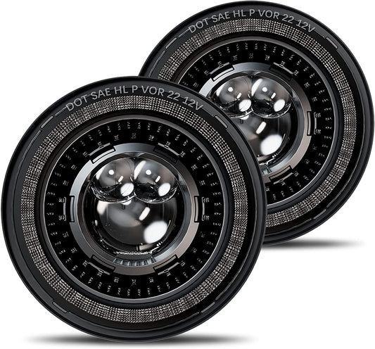 HWSTAR 1000% Bright Anti-Glare 7 Inch Round LED Headlights Compatible with Jeep Wrangler JK JKU TJ LJ Chevy Ford GMC etc. With Starry Boot Gradient Halo Turn Signal DRL H6024 DOT Hi/Lo Sealed Beam