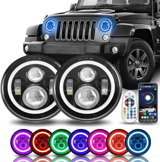 Sunpie 7 Inch Rgbw LED Halo Light Bulb Ip67 Waterproof Appremote Control 20 Color Changing Modes Custom Colors Music Mode Voice Compatible With Jkjku 19972006 Tj Lj 7686 Cj