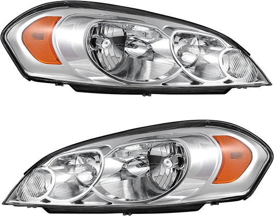 Autosaver88 Headlight Assembly Compatible With 20062013 Chevy Impala 06 07 Monte Carlo Replacement Headlamp Driving Light Chrome Housing Amber Reflector Clear Lens 25958359 25958360 A Oe