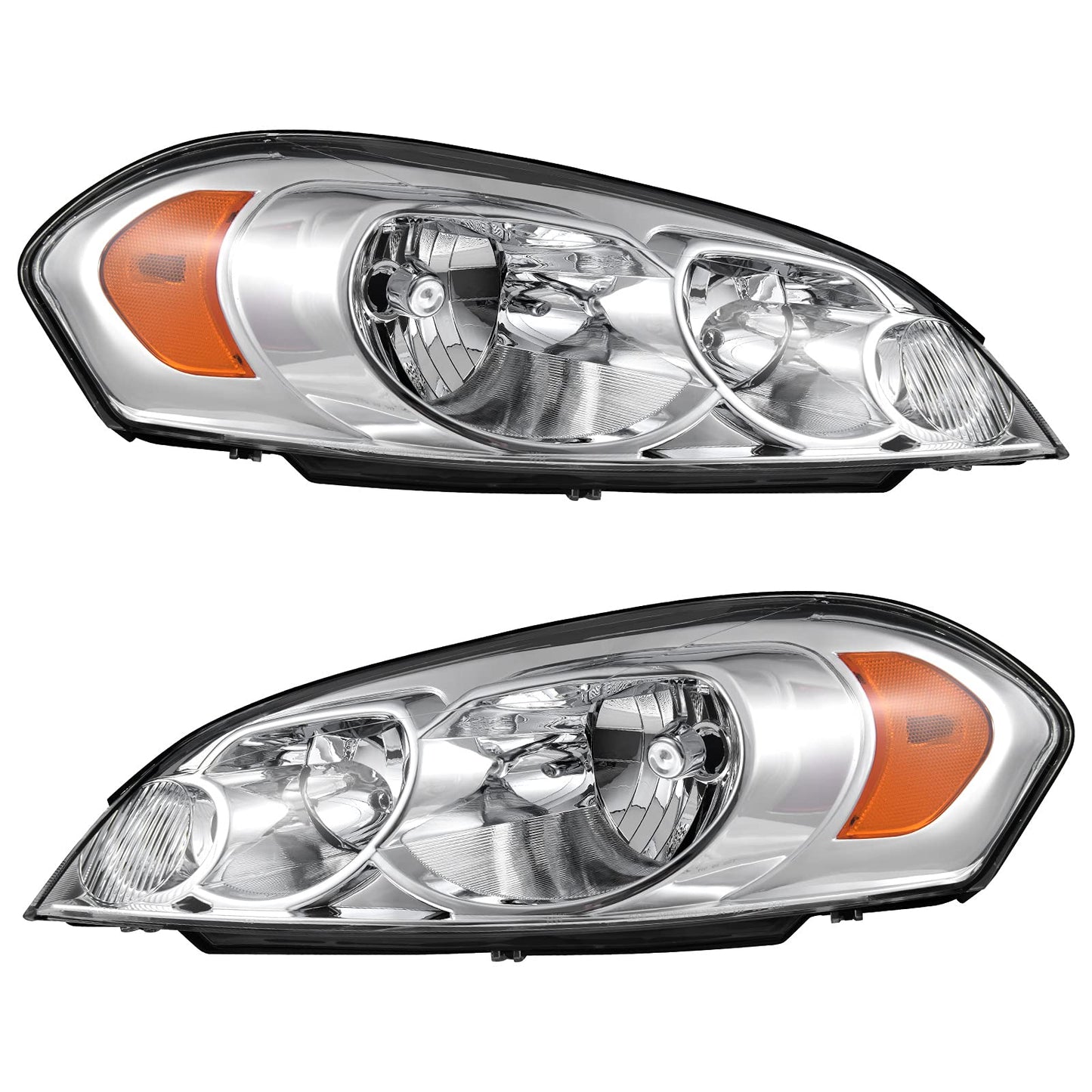 AUTOSAVER88 Headlight Assembly Compatible with 2006-2013 Chevy Impala 06 07 Chevy Monte Carlo Replacement Headlamp Driving Light Chrome Housing Amber Reflector Clear Lens 25958359 25958360 A Chrome Housing Amber Reflector Clear Lens OE Replacement