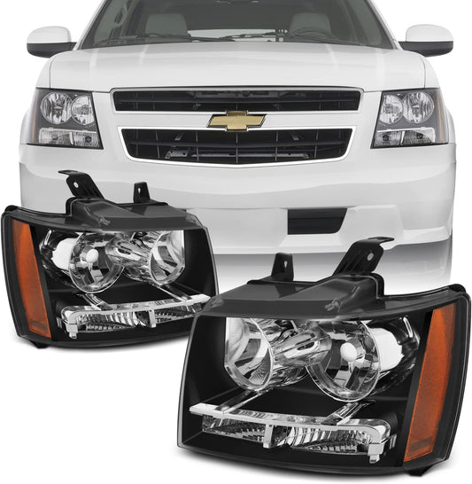 Akkon For 0713 Suburban Tahoe Avalanche Chrome Clear Headlights Direct Replacement Left Right