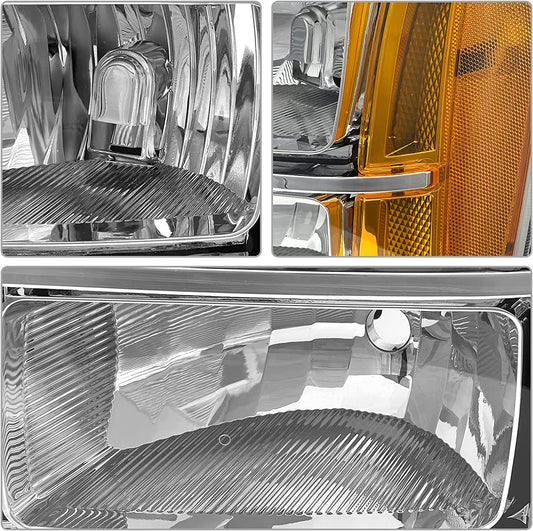 2007-2014 Sierra Headlight Assembly Compatible With Gmc 1500 0714 2500hd 3500hd Chrome Housing Amber Reflector Replacement Left And Right